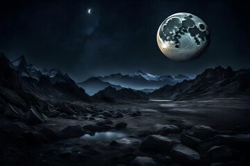 Naklejka na ściany i meble moon in night with mountain