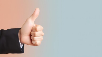 business man hands thumbs up on pastel color background