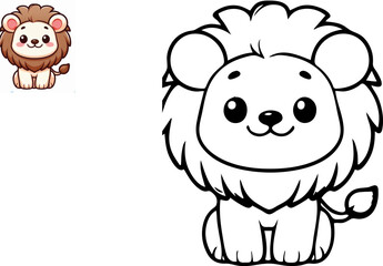 Cartoon cute lion. Coloring book with colorful sample. Vector illustration.