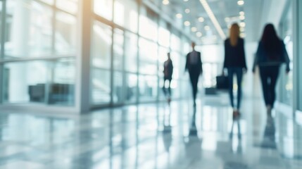 Businesspeople walking at modern office. Concept work process. Business workplace with people in walking in blurred motion in modern office space.