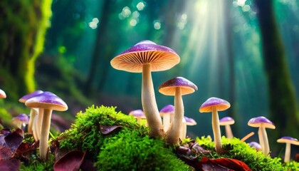 Fototapeta premium mushroom wallpaper fantasy wallpaper 4k mushroom light fantasy mushroom jungle forest mushroom jungle background
