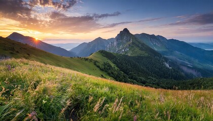 mountain valley during sunrise natural summer landscape in slovakia