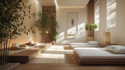 Cozy interior of a massage room in a modern spa salon. Style concept.