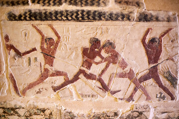 A scene of Ancient Egyptian martial arts from the walls of the Old Kingdom mastaba of the brothers...