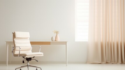 laptop on a table with chair on office interior background