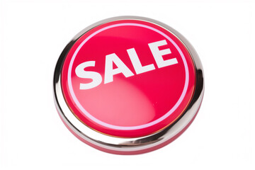 A vibrant red button with the word sale isolated on a bright white background signifying a promotional event