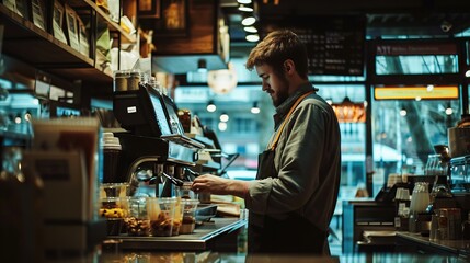 Counter of cafeteria ready for an espresso. Generative AI