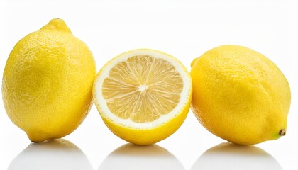 lemon isolated on white or transparent background three lemon fruits whole and cut half