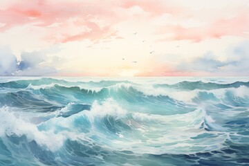 Fototapeta na wymiar sea in evening watercolor style 