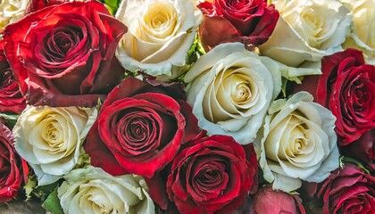 background of fresh red and white roses
