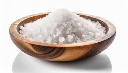 Fototapeta na wymiar sea salt in wooden bowl on white background