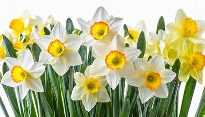 white and yellow narcissus isolated on white