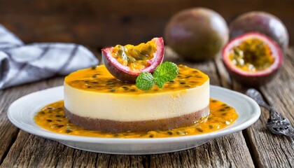 Obraz na płótnie Canvas passion fruit topping on a baked cheesecake