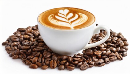 hot coffee latte cappuccino spiral foam isolated on white background clipping path included