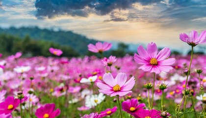 Obraz na płótnie Canvas pink cosmos flower fields nature background