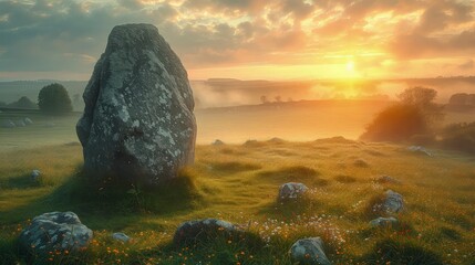 Megalithic Stones and Celtic Landscape. Background for celebrating St. Patrick's Day.
