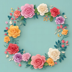 Colorful flower rose frame background.	