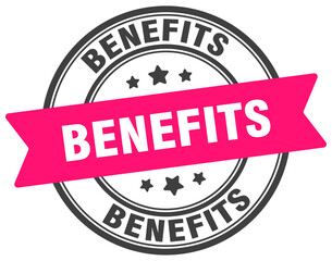 benefits stamp. benefits label on transparent background. round sign