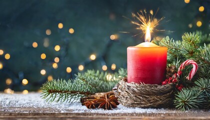 christmas card merry christmas and happy new year 2023 advent candle with tree branch background banner header xmas greetings