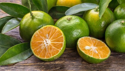 fruit unripe organic clementines green as limes detail