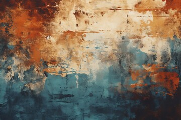 Blue and orange abstract painting - obrazy, fototapety, plakaty