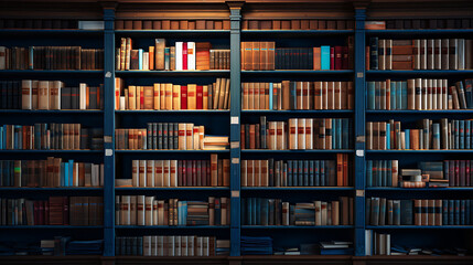Shelves of a library with books in macro - obrazy, fototapety, plakaty