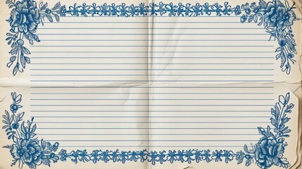 Blue floral lined paper