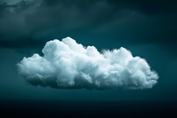 White fluffy cloud floating in a dark blue sky