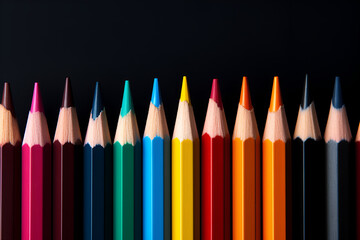 Colorful pencils on black matte background