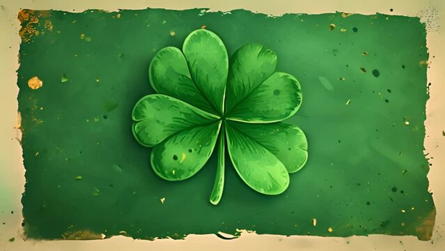 Four leaf clovers cartoon 4, natural leaves natural background, little green trefoil, symbol of st. patrick's day. 4k video. Copy space lucky
