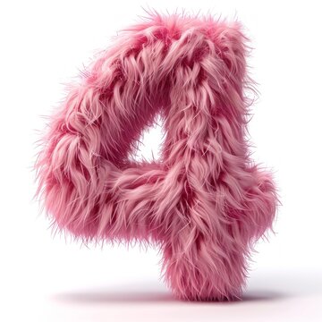 Number of pink fur. Furry number 4, four isolated on white background.
