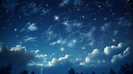 Starry Night Sky with Clouds and Stars