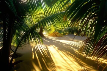 Sunlight shining through the coconut trees