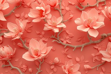 Pink magnolia flowers on a pink background