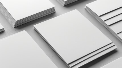 Blank white paper sheets or cardboards on a light grey concrete background.