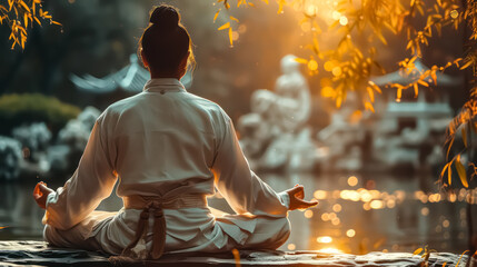An image of a person practicing tai chi in a tranquil park