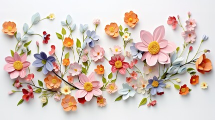 spring beautiful flowers on white background, generative ai