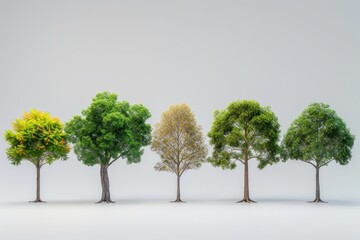 five trees in different seasons