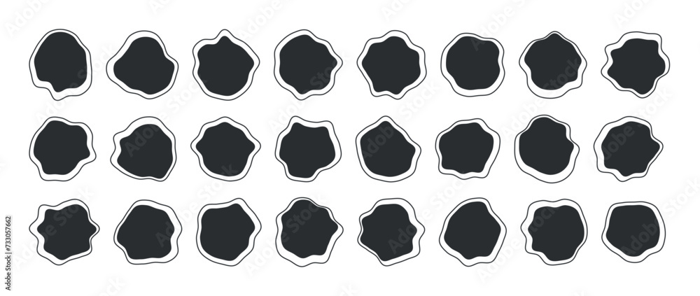 Poster collection of paint liquid black speech blotch spot irregular vector form isolated on transparent ba