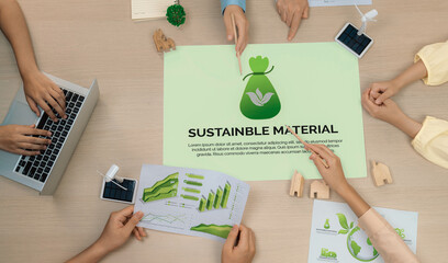 Sustainable material illustration placed on a meeting table during a green business meeting...