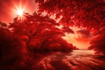 Meubelstickers Sun in red walllpaper © MSohail