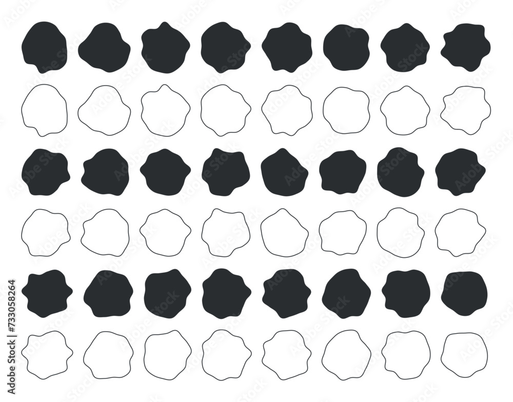 Poster collection of paint liquid black speech blotch spot irregular vector form isolated on transparent ba