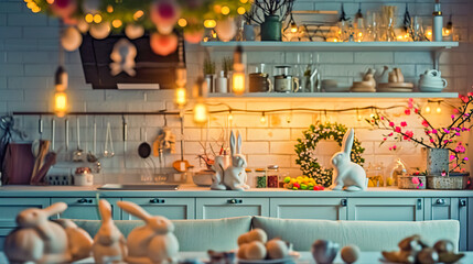 Interior of living room with Easter decorations.
