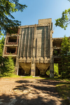 Abandoned ruins of Sauersack factory in Krusne hory mountains in Czech republic