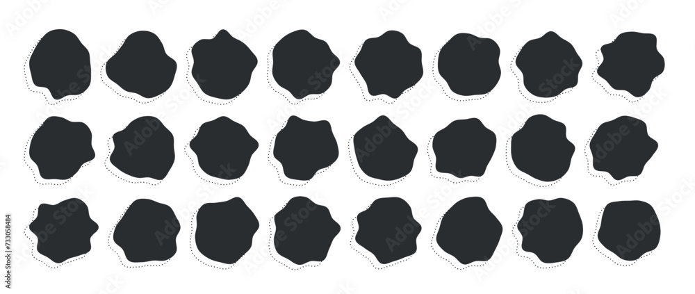 Poster collection of paint liquid black speech blotch spot irregular vector form isolated on transparent ba