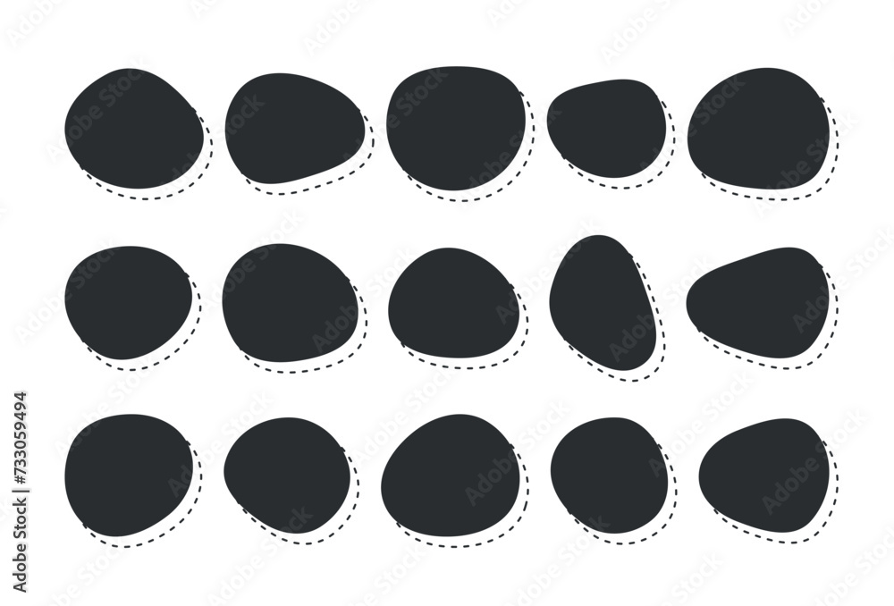 Poster collection of paint liquid black speech blotch spot irregular vector form isolated on transparent ba