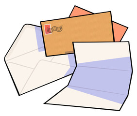 illustration de lettres et enveloppes dans un style graphique détouré
