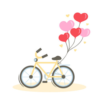 bicycle with heart balloons. Vector Illustration for printing, backgrounds, covers and packaging. Image can be used for greeting cards, posters, stickers and textile. Isolated on white background.