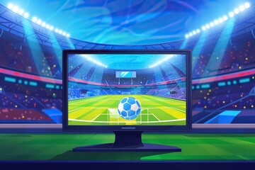 Streaming tv of a soccer match in a stadium. Generative AI - 733060818