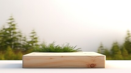 Wooden podium in tropical forest for product presentation and green background.3d rendering, generative ai
